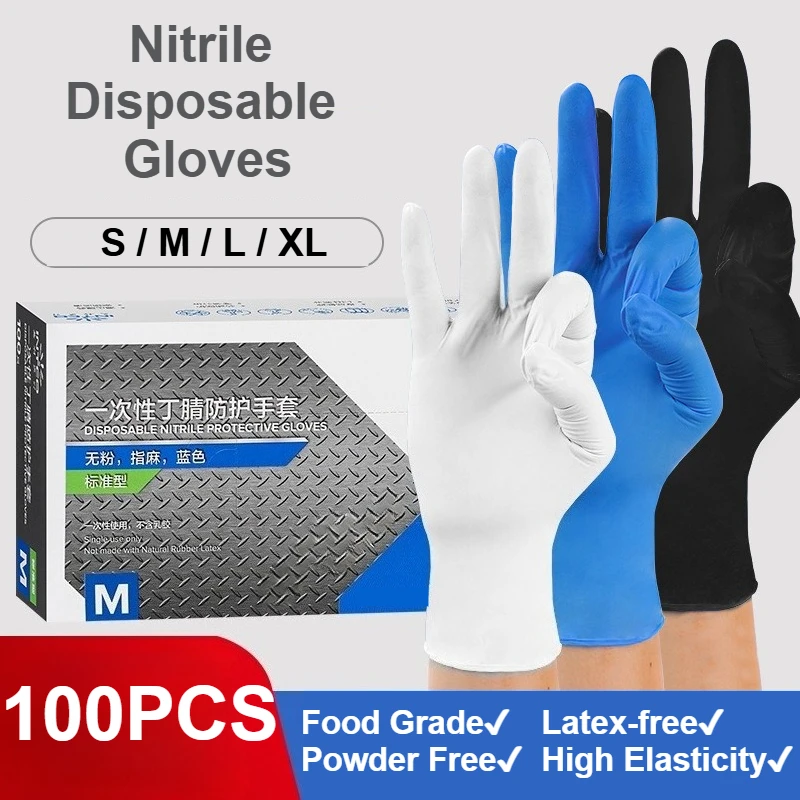 Exam Glove Nitrile - 100 шт. нитриловых одноразовых перчаток (черные/белые/синие/фиолетовые),