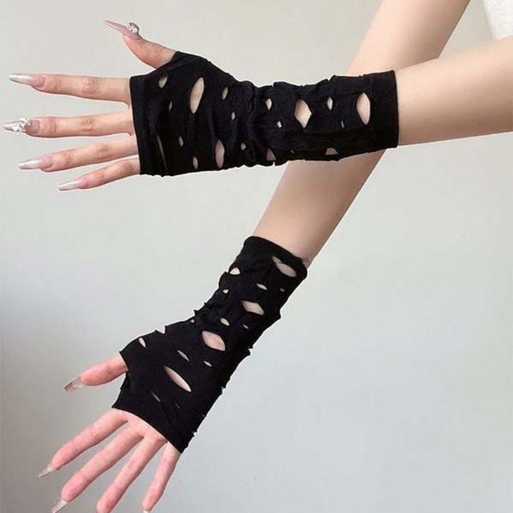 Fingerless Glove Knit - Вязаные эластичные рукава-перчатки без пальцев, черные,