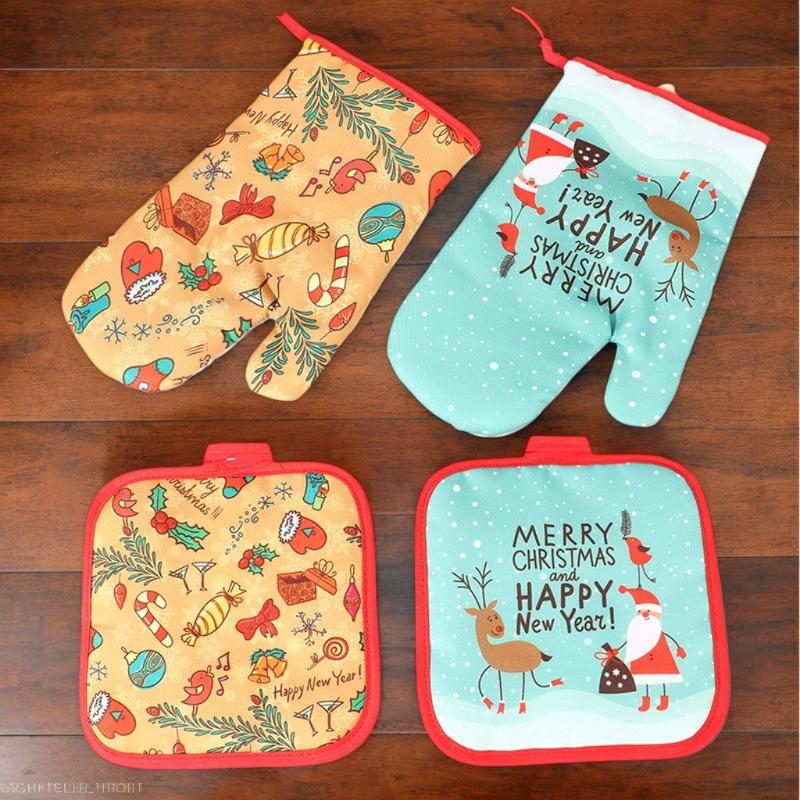 Oven Mitt Silicone - Рождественские перчатки для духовки, набор подставок