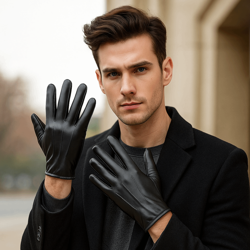 Leather Driving Glove - Модные черные перчатки для вождения в